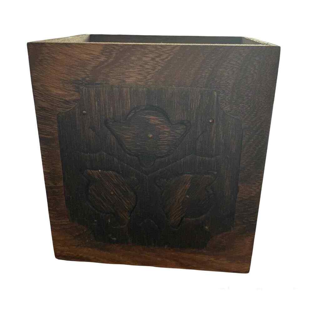 Vintage Carved Floral Wooden Storage Box Sears, Robuck & Co - 1970’s - Open Top
